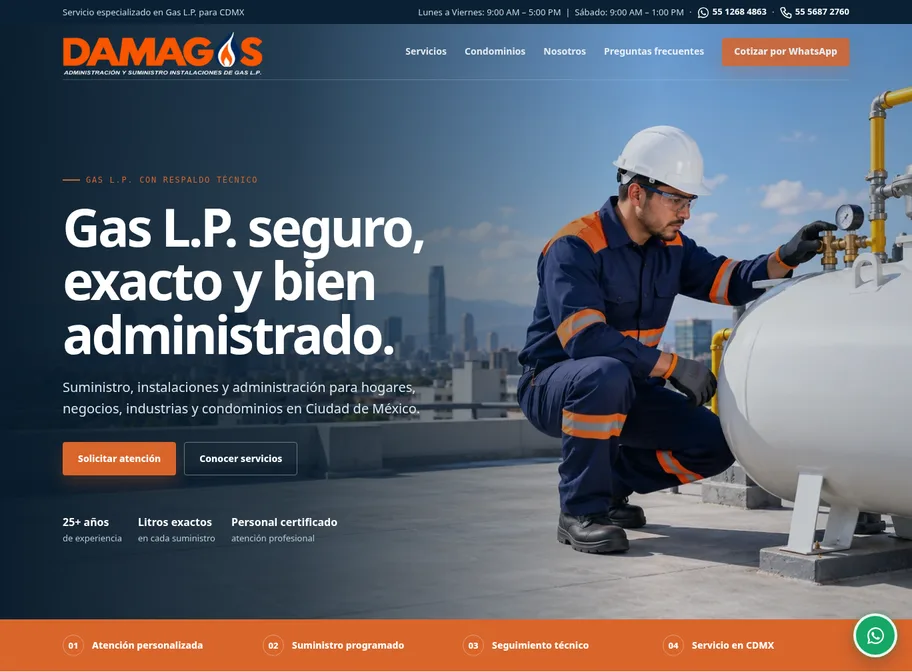 Página web de DAMAGAS hecha por Página Web Fácil