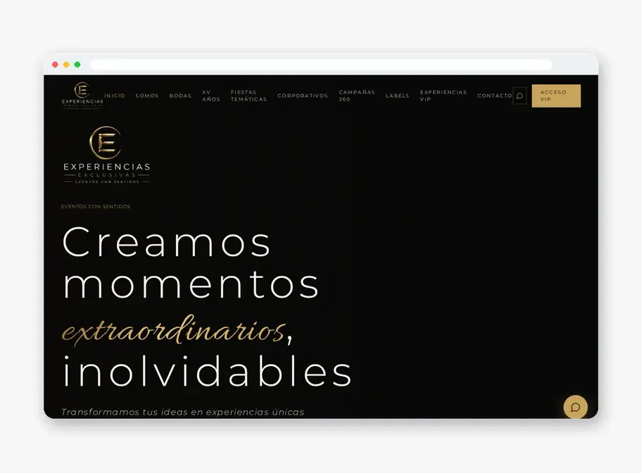 Página web de Experiencias Exclusivas hecha por Página Web Fácil