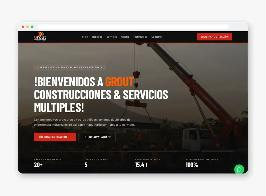 Página web de Grout Construcciones hecha por Página Web Fácil