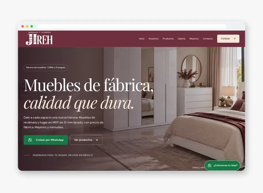 Página web de Jireh — Muebles y Diseños hecha por Página Web Fácil