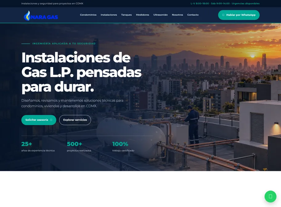 Página web de Nara Gas hecha por Página Web Fácil