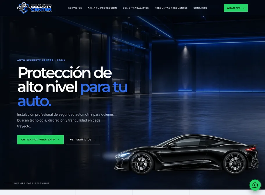 Página web de Auto Security Center hecha por Página Web Fácil