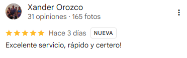 Testimonio de Xander Orozco: Excelente servicio, rápido y certero.