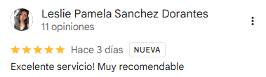 Testimonio de Leslie Pamela Sanchez Dorantes: Excelente servicio, muy recomendable.